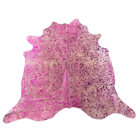 Pink Metallic Acid Washed Cowhide Rug  Size: 7x7 feet Y-179