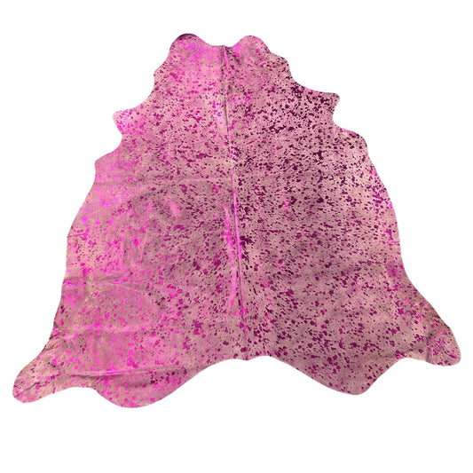 Pink Metallic Acid Washed Cowhide Rug Size: 7x6.5 feet Y-180