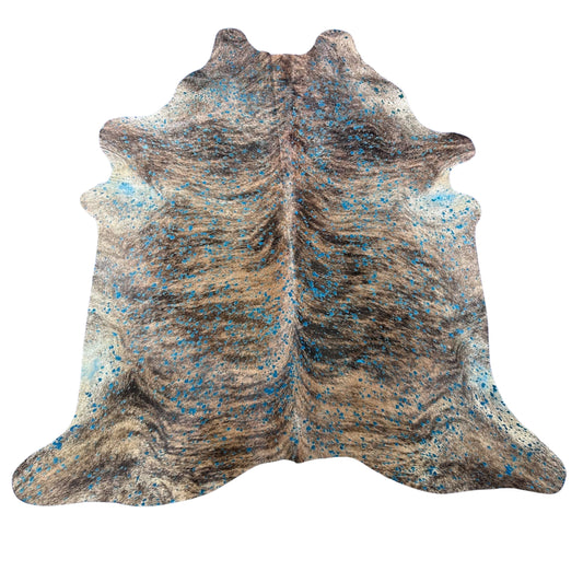 Brindle Turquoise Acid Washed Cowhide Rug Size: 7.7x6.5 feet Y-184