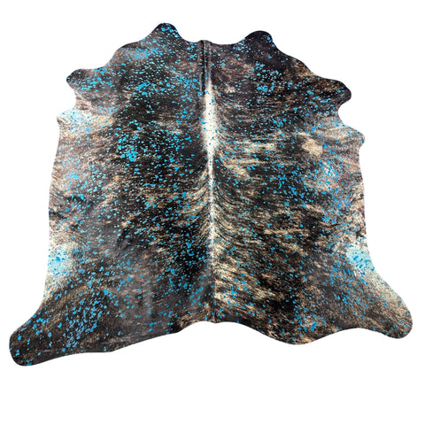 Brindle Turquoise Acid Washed Cowhide Rug Size: 7x6 feet Y-187