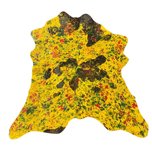 Yellow Calf Skin with Acid Washed Floral Theme Size: 39x36" Y-189