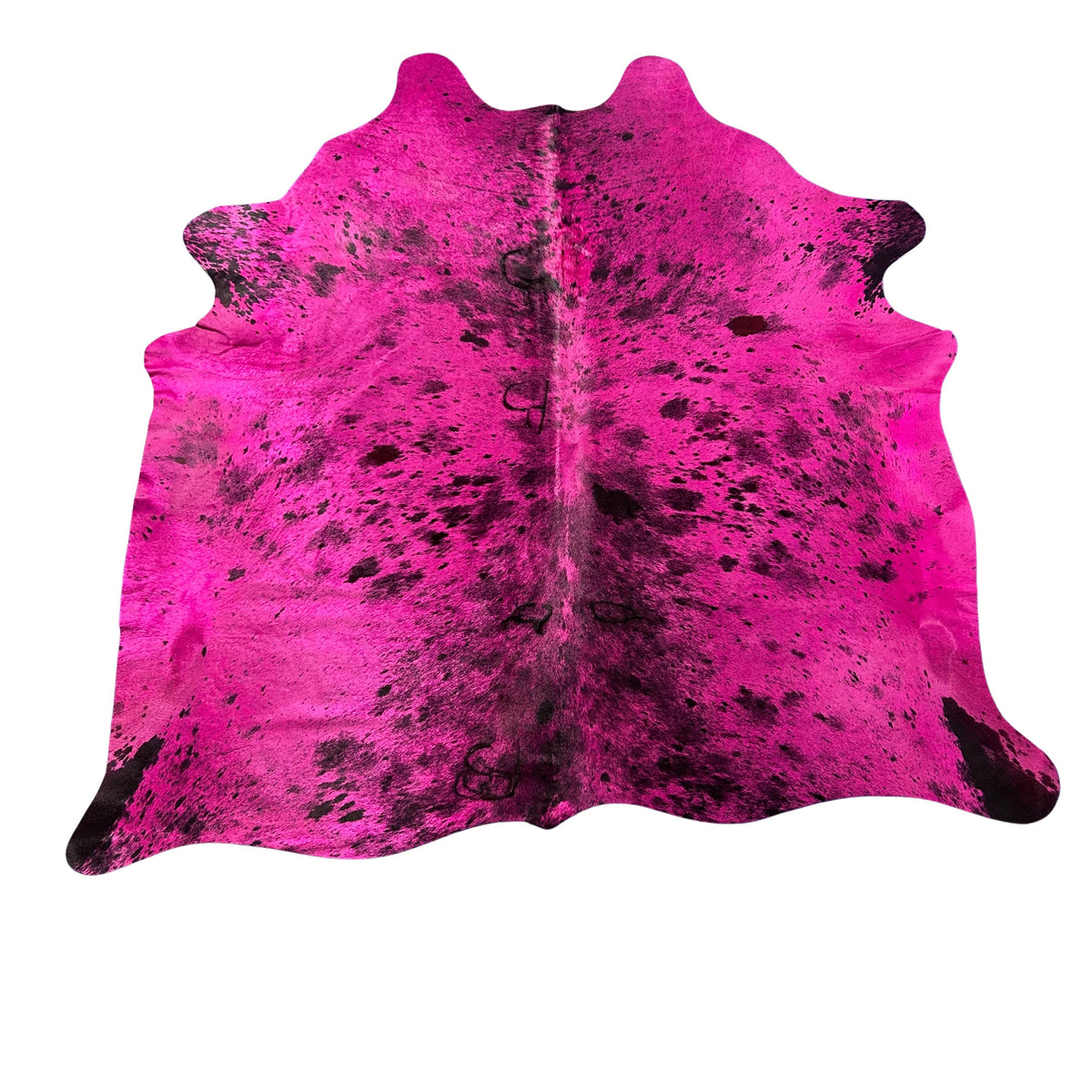 Dyed Pink Spotted Cowhide Rug (lots of fire brands) Size: 6.5x6.2 feet Y-196