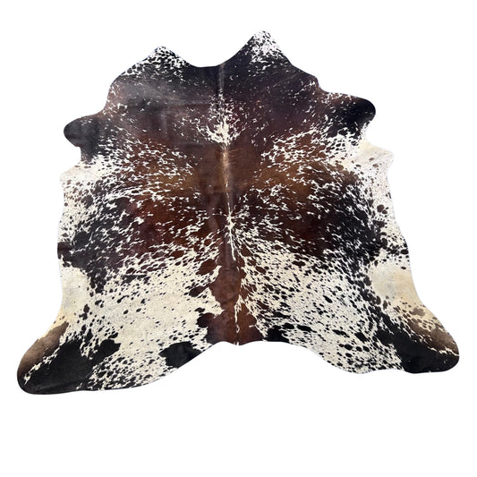 Brown and White Speckled Cowhide Rug (gorgeous!) Size: 6.7x6.5 feet Y-206
