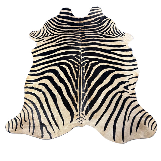 Ecco Zebra Printed Cowhide Rug (beige background) Size: 7x6 feet Z-007