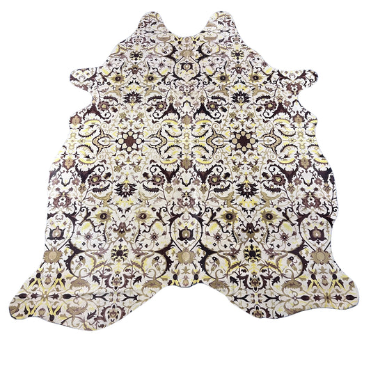 Floral Printed Cowhide Rug (some yellow details) Size: 7.2x6 feet Z-008