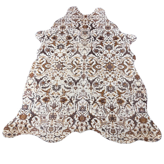 Floral Printed Cowhide Rug (some grey details) Size: 7x6 feet Z-009