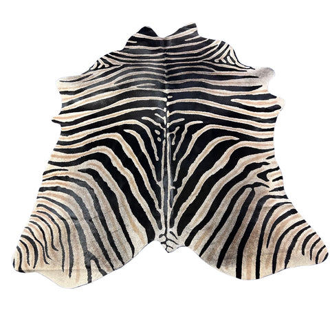Dark Genuine Zebra Cowhide Rug (background is dark grey) Size: 6.2x5.7 feet Z-013