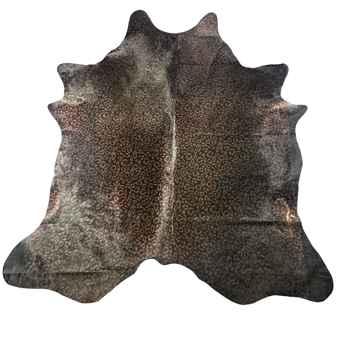 Leopard Print on Black Background Cowhide Rug Size: 7.5x6.5 feet Z-017