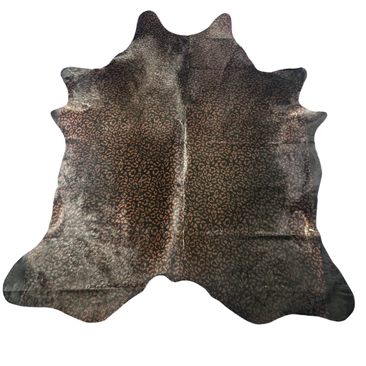 Leopard Print on Black Background Cowhide Rug Size: 7.5x6.5 feet Z-017