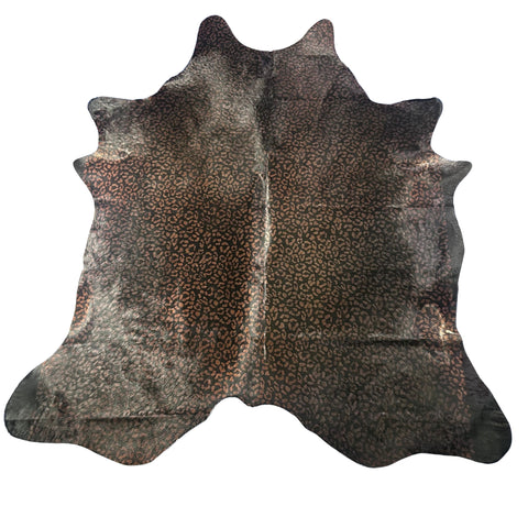 Leopard Print on Black Background Cowhide Rug Size: 7.5x6.5 feet Z-017