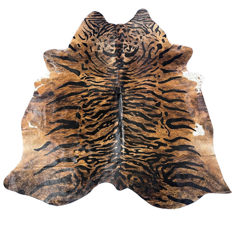 Dark Tiger Print Cowhide Rug Size: 7.5x6.2 feet Z-022
