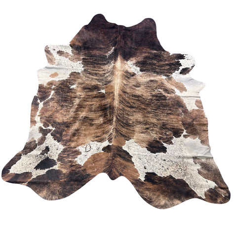 Brown and Beige Tricolor Cowhide Rug Size: 7x6.5 feet Z-060