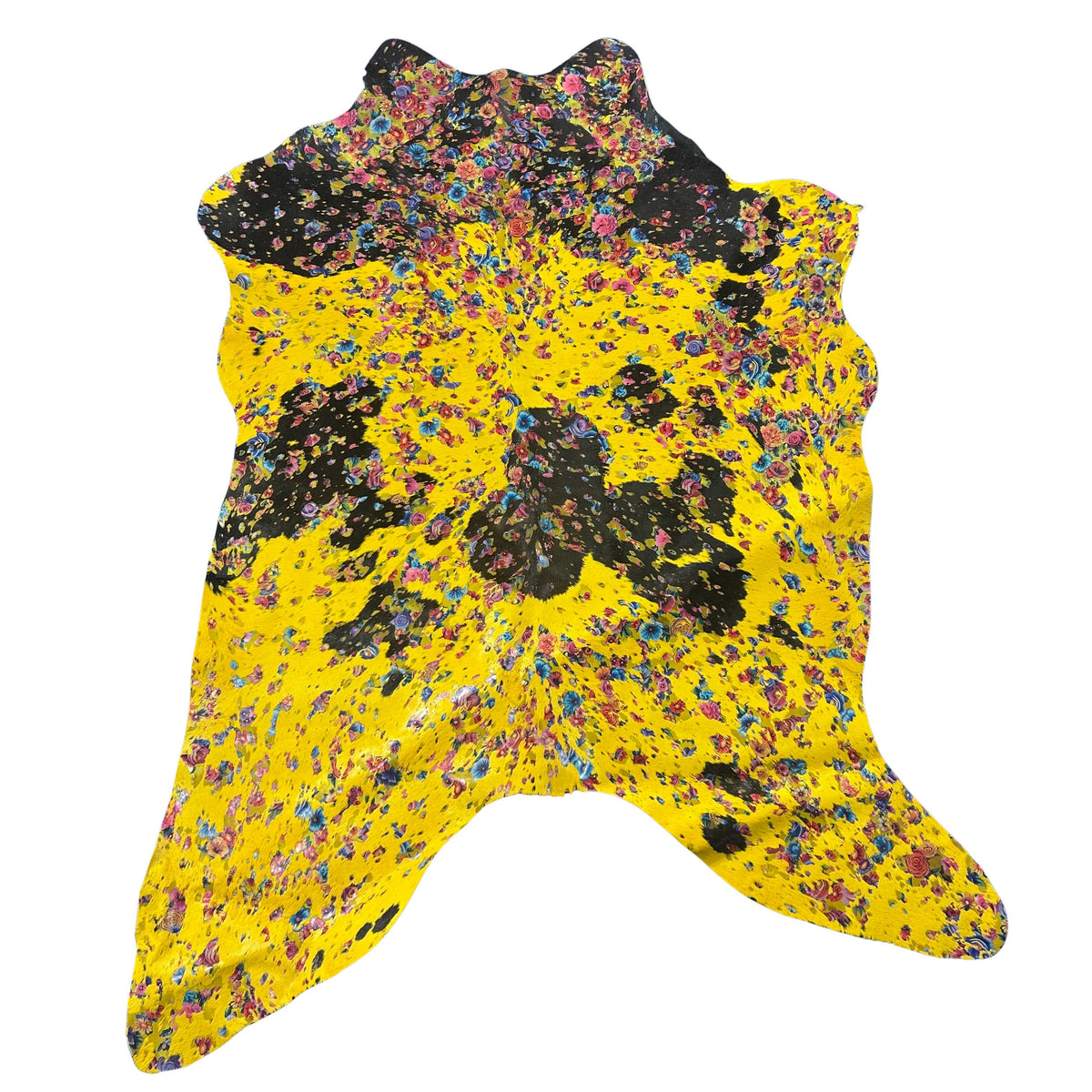 Dyed Yellow Calf Skin with Floral Pattern Acid Washed Size: 42x31" Z-067