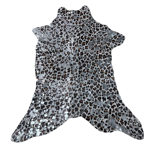 Leopard Print Calf Skin with Silver Metallic Acid Washed Size: 40x33" Z-070