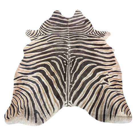 Genuine Zebra Print Cowhide Rug (faded look) Size: 7x6 feet Z-100