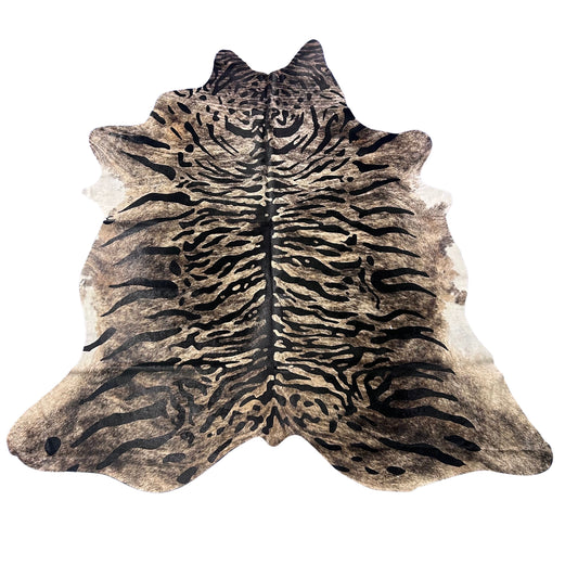 Tiger Print Cowhide Rug Size: 7.5x6.5 feet Z-103