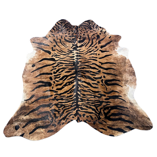 Tiger Print Cowhide Rug Size: 7x6.5 feet Z-104