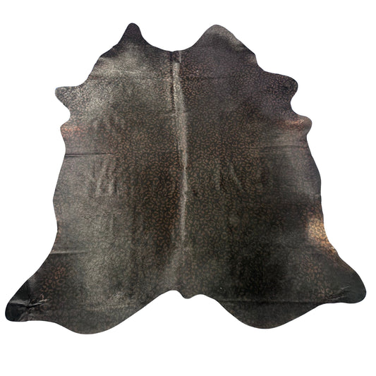 Leopard on Black Background Cowhide Rug Size: 7.5x7 feet Z-118