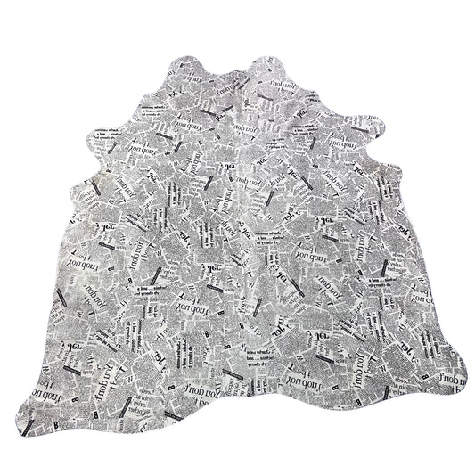 Newspaper Print Cowhide Rug Size: 7x7 feet Z-122