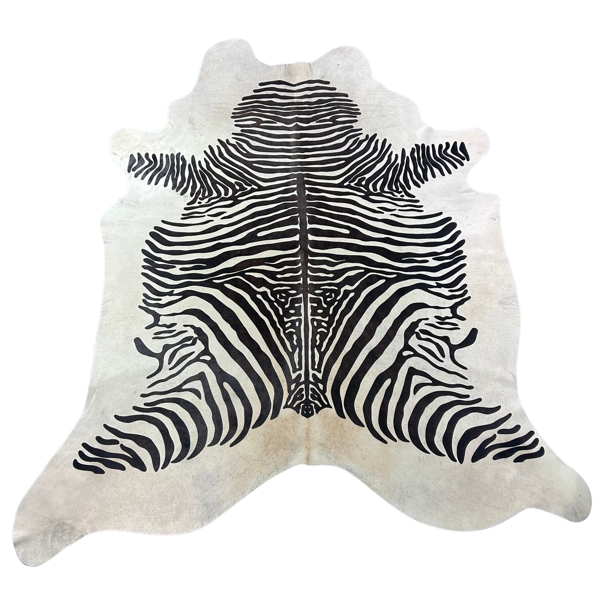 Zebra Print Cowhide Rug (some imperfections) Size: 7.7x6.2 feet Z-129