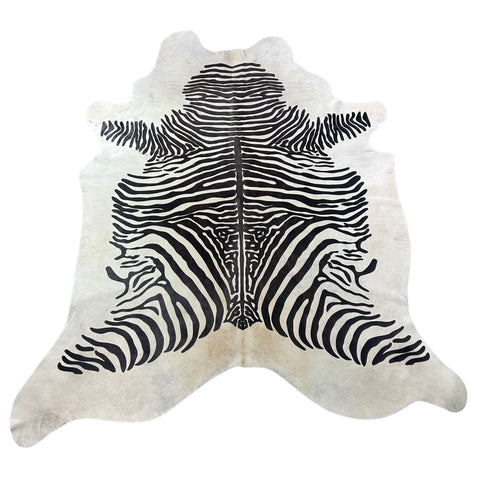Zebra Print Cowhide Rug (some imperfections) Size: 7.7x6.2 feet Z-129