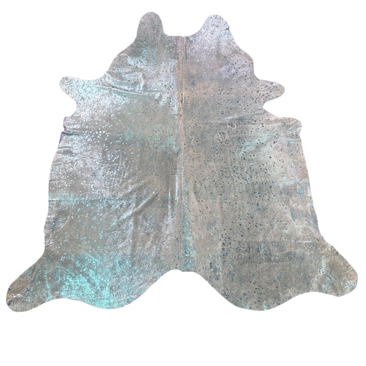 Turquoise Metallic Cowhide Rug Size: 8x7 feet Z-130