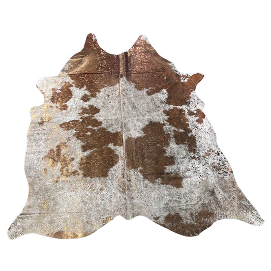 Brown and White Bronze Metallic Acid Washed Cowhide Rug Size: 6.7x6 feet Z-131