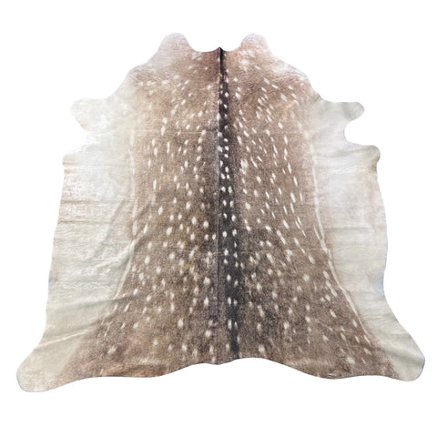 Axis Deer Skin Cowhide Rug (lighter tone/ fire brands of numbers) Size: 7.2x6.2 feet Z-165