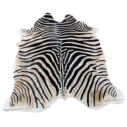 Genuine Zebra Cowhide Rug (Medium Dark inner stripes) Size: 7x6.5 feet Z-177