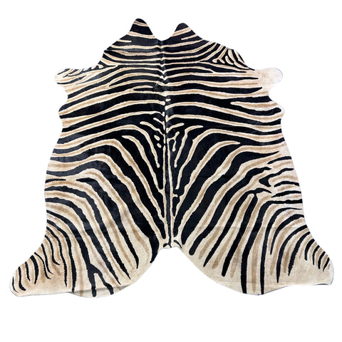 Genuine Zebra Cowhide Rug (Dark inner stripes/ Natural Brown Spot) Size: 6x6 feet Z-182