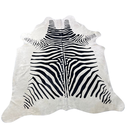 African Zebra Print Cowhide Rug (awesome quality) Size: 7x6.7 feet Z-204