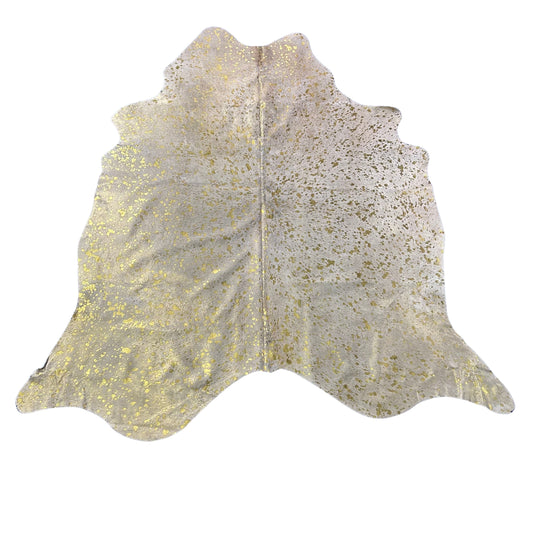 Gold Metallic Acid Washed Cowhide Rug Size: 7x6.5 feet Z-206