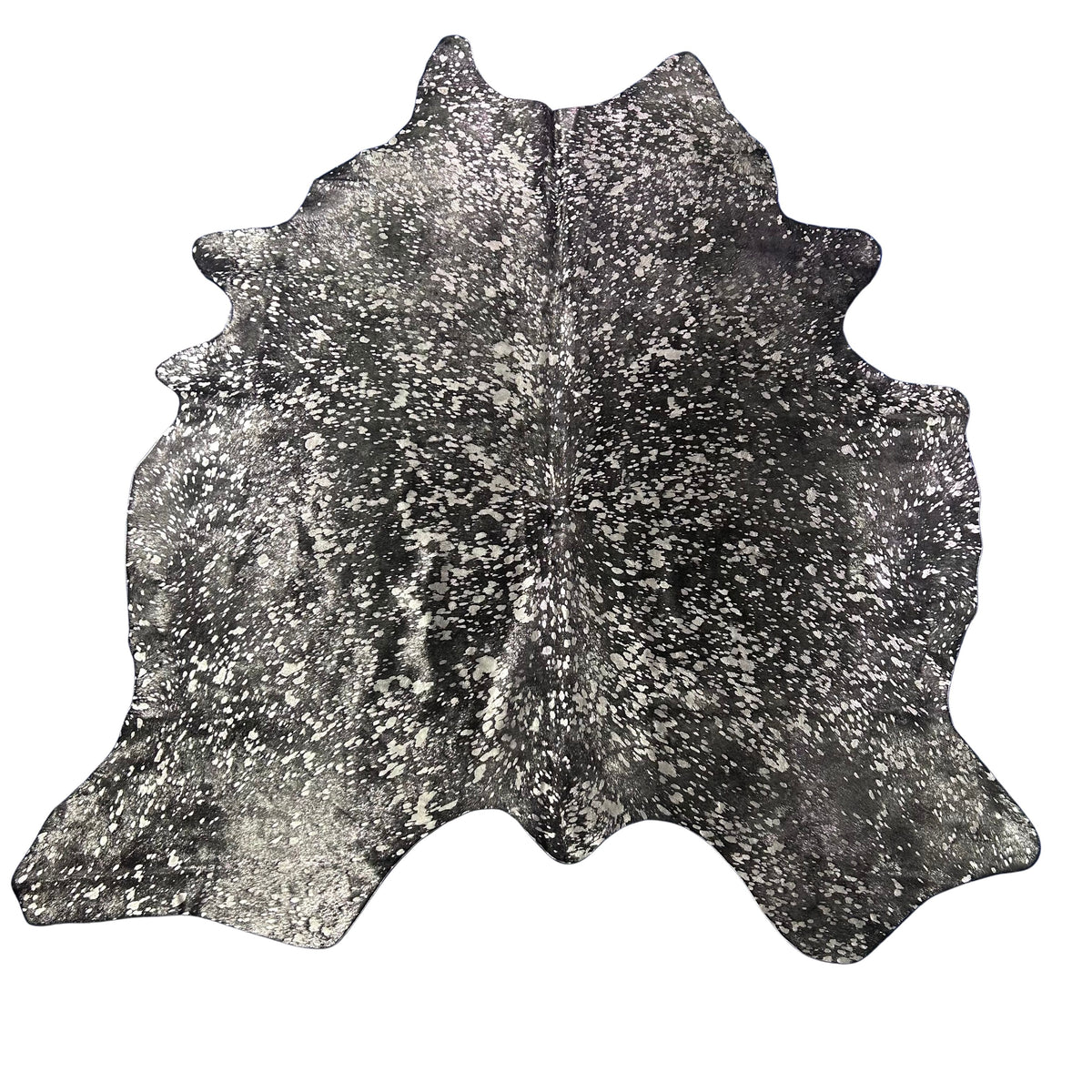 Dyed Black Cowhide Rug with Silver Acid Washed (1 patch) Size: 7.2x6.2 feet Z-217