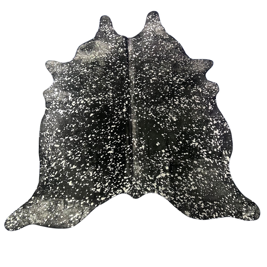 Dyed Black Cowhide Rug with Silver Acid Washed (2 patches) Size: 7x6 feet Z-218