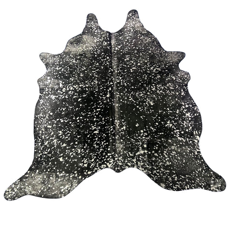 Dyed Black Cowhide Rug with Silver Acid Washed (2 patches) Size: 7x6 feet Z-218