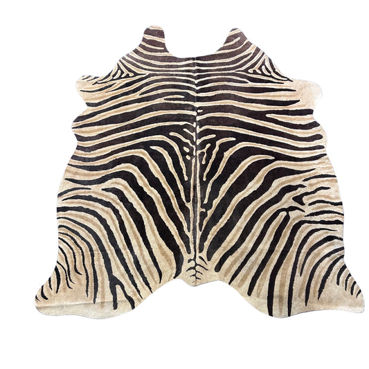 Genuine Zebra Print Cowhide Rug (brown inner stripes and outer stripes) Size: 6.5x5.5 feet Z-232