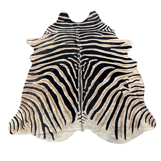 Genuine Zebra Print Cowhide Rug (black inner stripes and brown outer stripes) Size: 7x5.5 feet Z-233