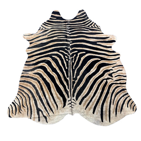 Genuine Zebra Print Cowhide Rug (black inner stripes and brown outer stripes) Size: 7x5.5 feet Z-233