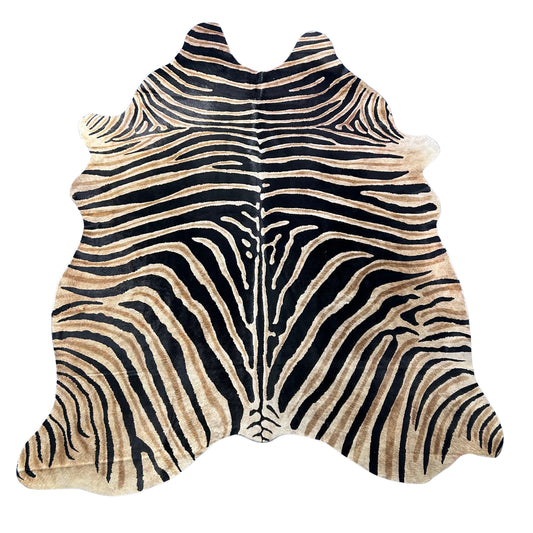 Genuine Zebra Print Cowhide Rug (black inner stripes and brown outer stripes) Size: 7x5.7 feet Z-234