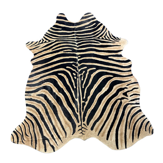 Genuine Zebra Print Cowhide Rug (black inner stripes and brown outer stripes) Size: 7x5.5 feet Z-235