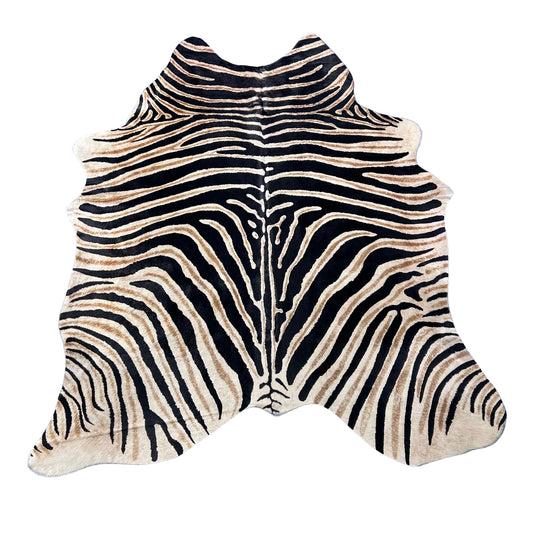 Genuine Zebra Print Cowhide Rug (black inner stripes and brown outer stripes) Size: 7x6 feet Z-236