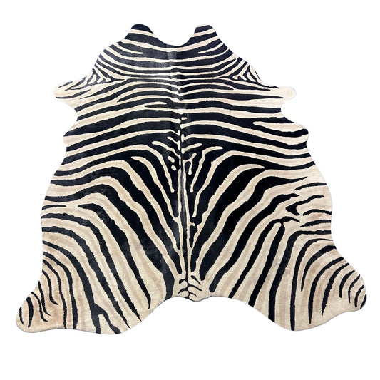 Genuine Zebra Print Cowhide Rug (black inner stripes and light brown outer stripes) Size: 7x5.5 feet Z-237