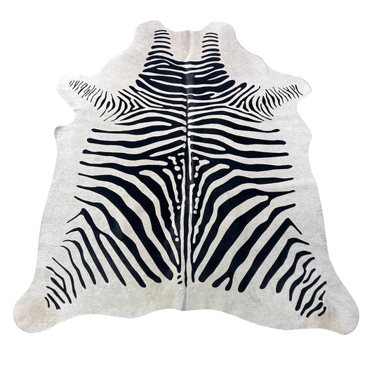 African Zebra Print Cowhide Rug Size: 7x6 feet Z-239