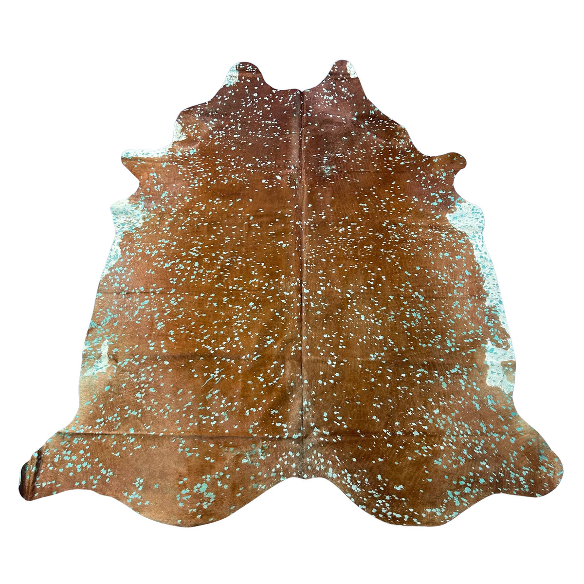 Brown Cowhide with Green Turquoise Acid Washed Cowhide Rug Size: 8x6.7 feet Z-240