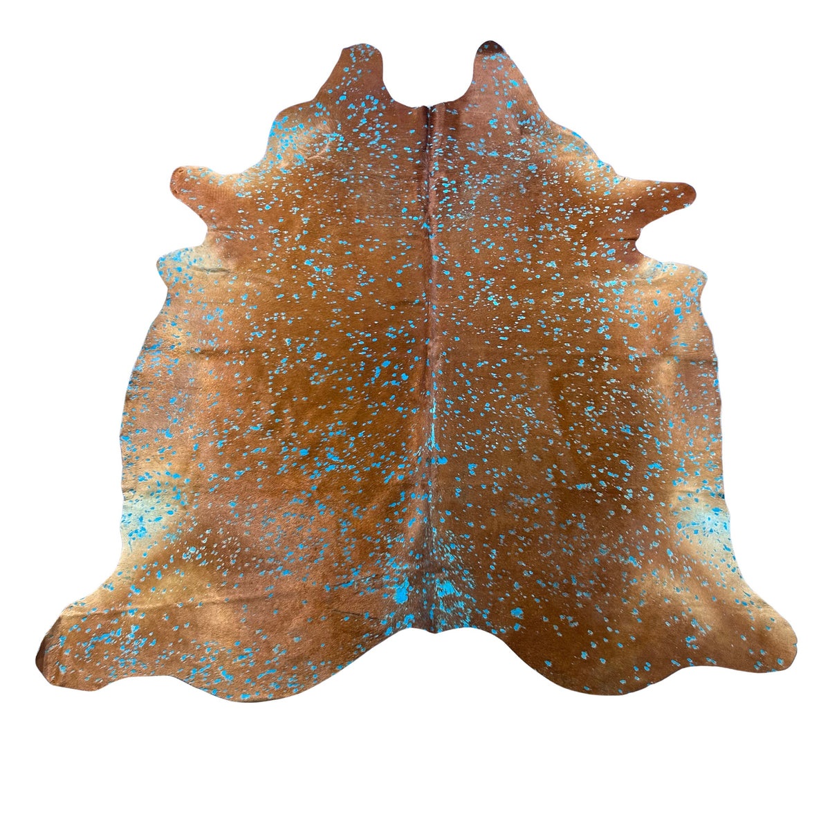 Brown Cowhide Rug with Blue Turquoise Acid Washed Size: 7x6 feet Z-243
