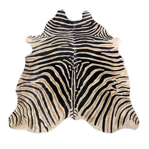 Dark Genuine Zebra Cowhide Rug (some imperfections) Size: 7x6 feet Z-255