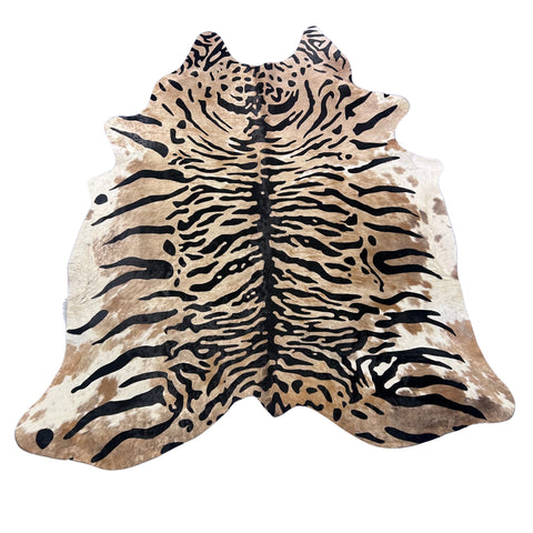 Siberean Tiger Print Cowhide Rug (light Palomino Background) Size: 7x6 feet Z-260