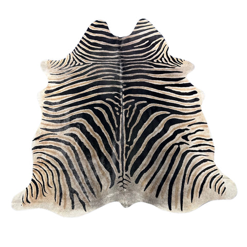 Genuine Zebra Print Cowhide Rug (dark grey background) Size: 7.5x6.2 feet Z-263