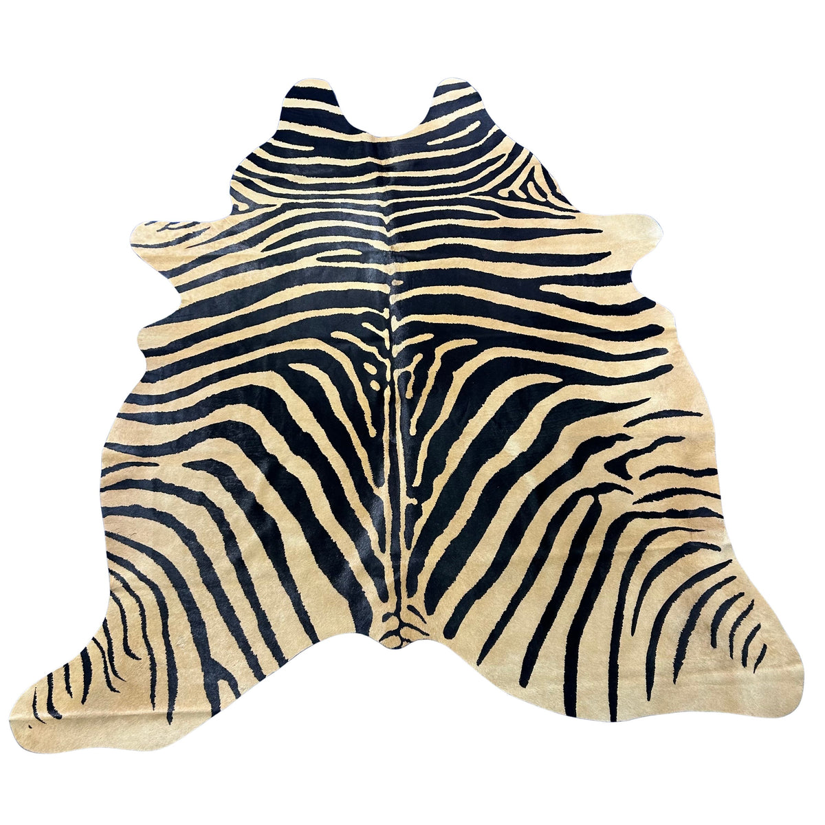 Genuine Zebra Print Cowhide Rug (beige background) Size: 7x6 feet Z-264