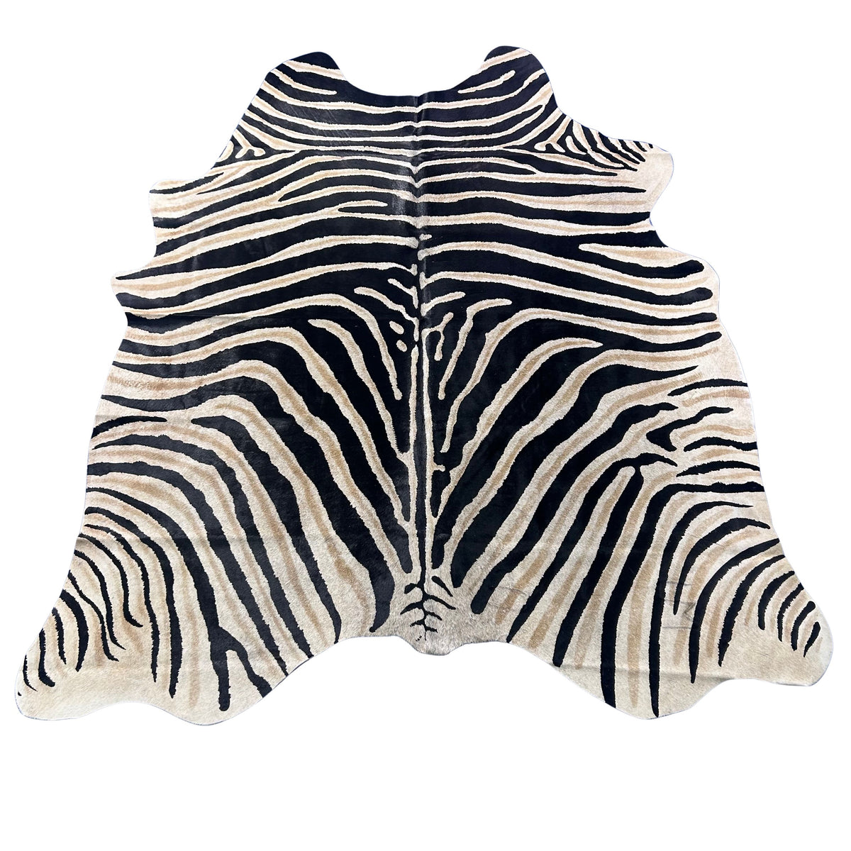 Genuine Zebra Print Cowhide Rug (background a bit grey/ fire brands) Size: 6.5x6 feet Z-271